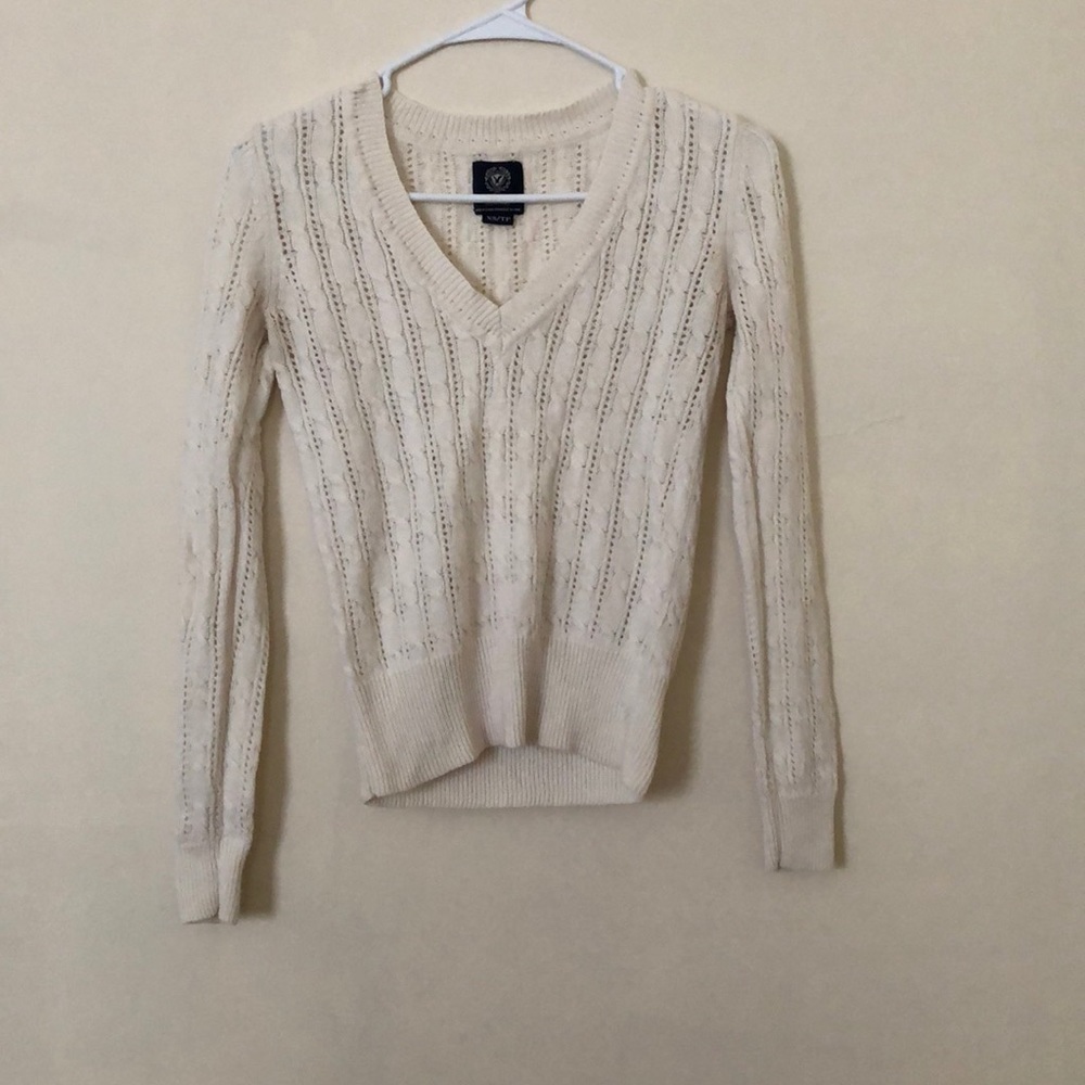 American eagle cream v-neck sweater